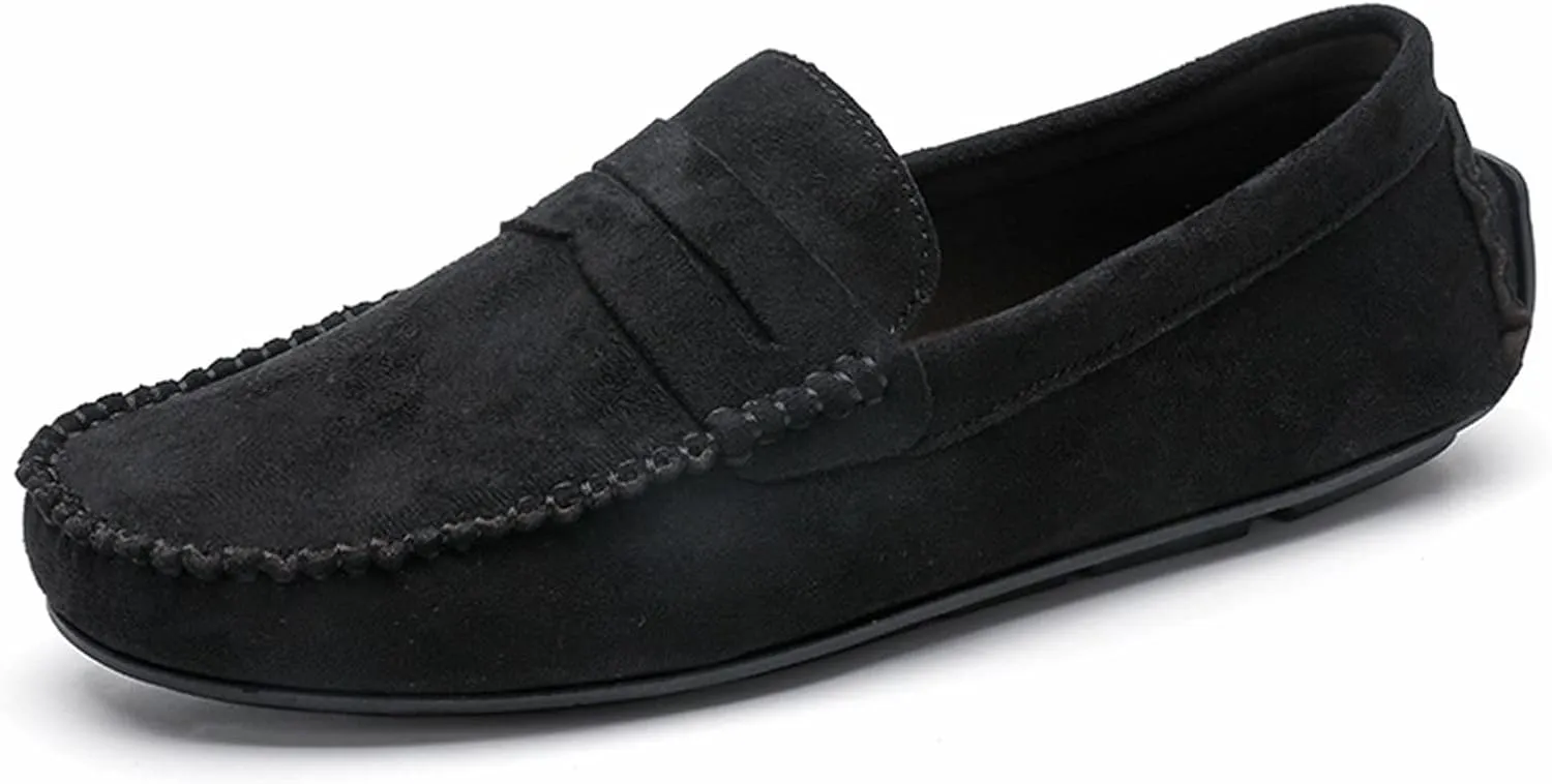 Easy to Put and Remove. Smoking Loafer for Men Suede Vamp Penny Loafer Stitching Details Round Toe Flat Heel Flexible Anti-Slip Resistant Casual Slip on for All Occasions