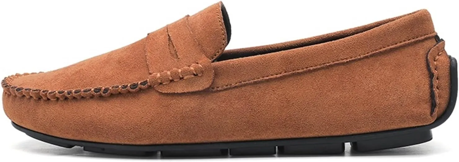 Easy to Put and Remove. Smoking Loafer for Men Suede Vamp Penny Loafer Stitching Details Round Toe Flat Heel Flexible Anti-Slip Resistant Casual Slip on for All Occasions