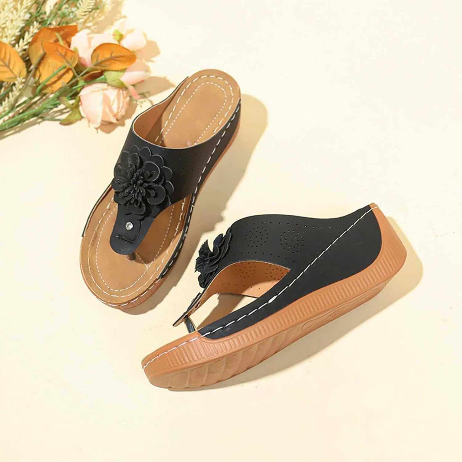 Ergonomic Design Wedge Toe Post Sandals Mitigate Foot Fatigue Comfortable And Functional Shoes Platform Dress Sandals