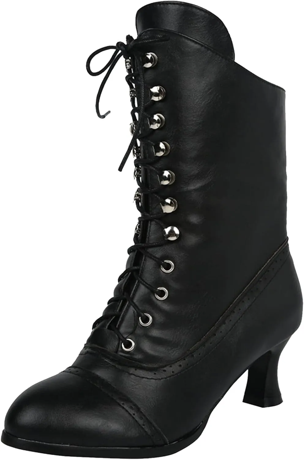 Fall Boots for Women 2023 Cowboy Boots Vintage Knee High Boots Lace Up Boots Chunky Heels Retro Gothic Mid Calf Boots