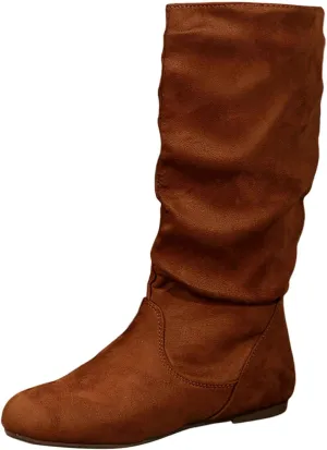 Flat Boots Women Knee High Winter Boots Zipper Suede Boots Long Slouchy Boots Western Boots Wide Calf Boots