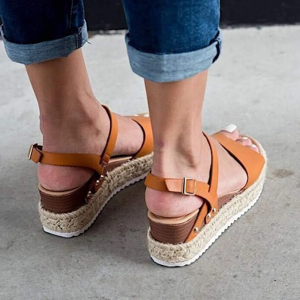 Gibobby Womens Espadrilles Sandals Flats,Women's Platform Sandals Espadrille Wedge Summer Ankle Strap Studded Open Toe Sandal