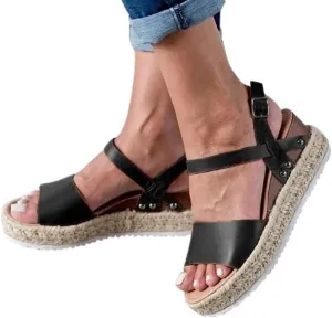 Gibobby Womens Espadrilles Sandals Flats,Women's Platform Sandals Espadrille Wedge Summer Ankle Strap Studded Open Toe Sandal