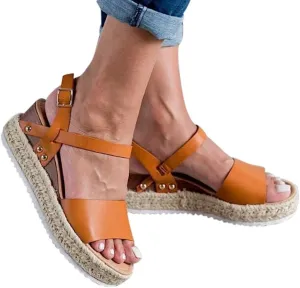 Gibobby Womens Espadrilles Sandals Flats,Women's Platform Sandals Espadrille Wedge Summer Ankle Strap Studded Open Toe Sandal