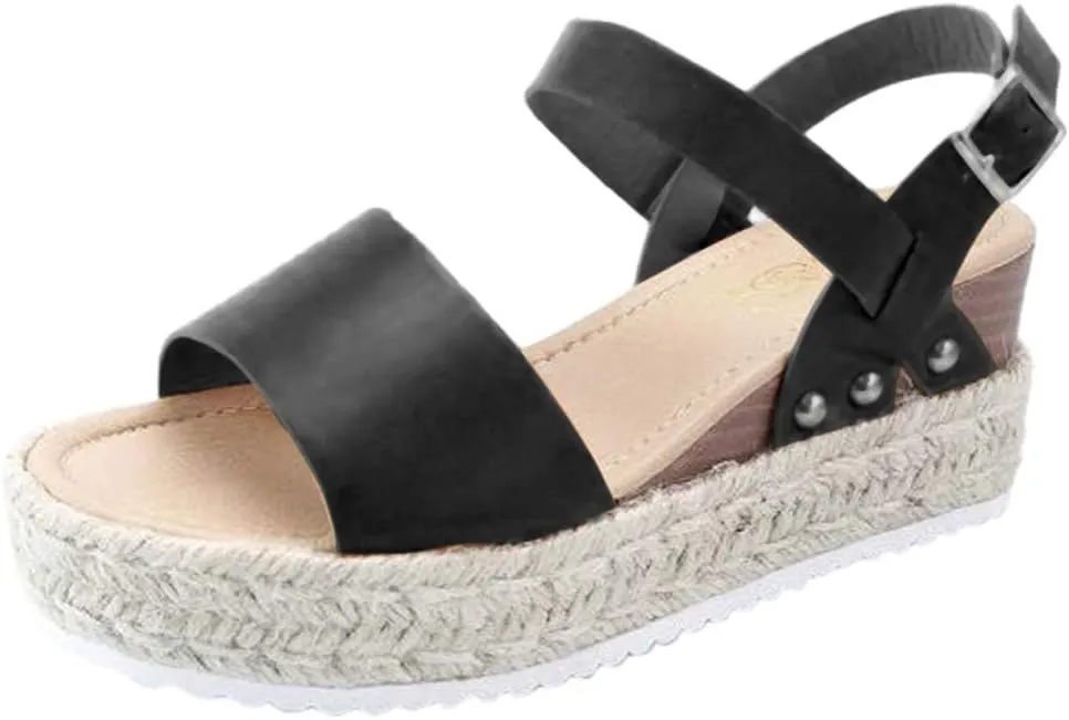 Gibobby Womens Espadrilles Sandals Flats,Women's Platform Sandals Espadrille Wedge Summer Ankle Strap Studded Open Toe Sandal