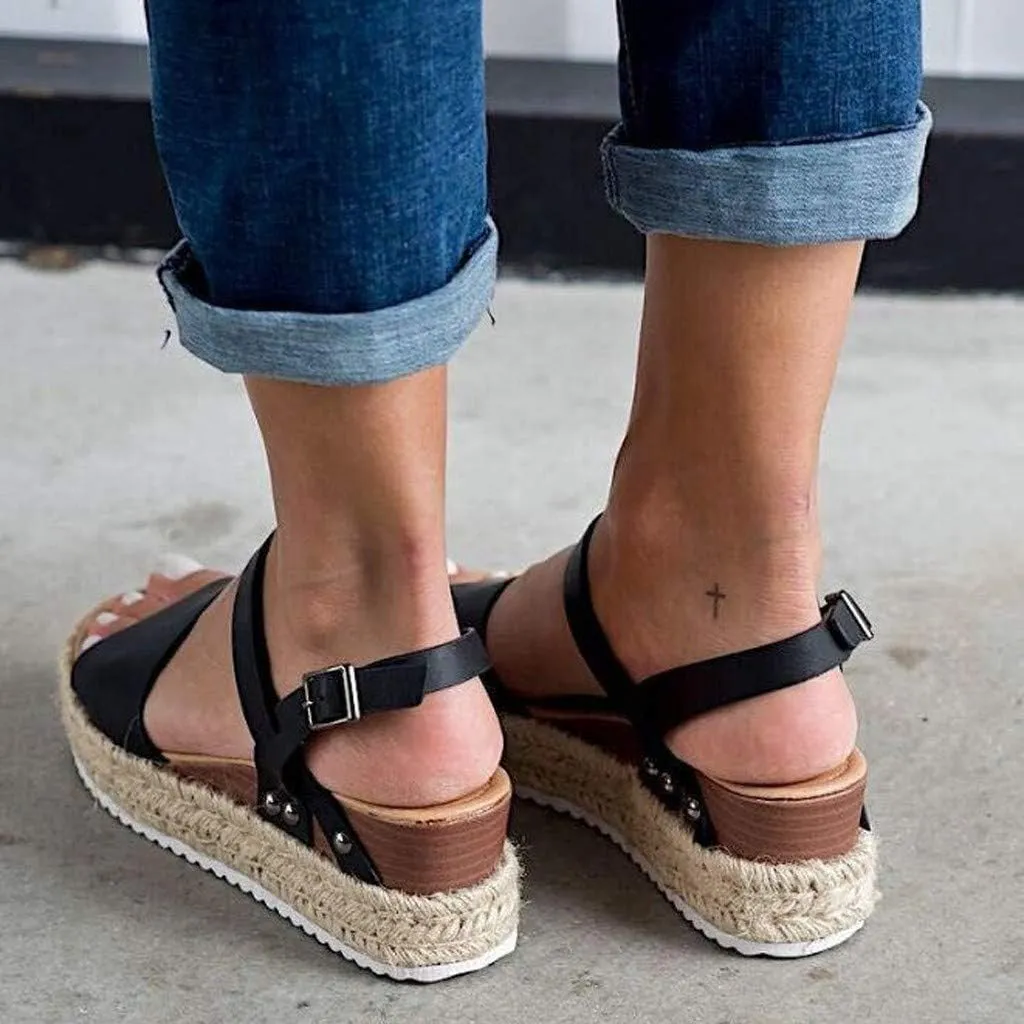 Gibobby Womens Espadrilles Sandals Flats,Women's Platform Sandals Espadrille Wedge Summer Ankle Strap Studded Open Toe Sandal