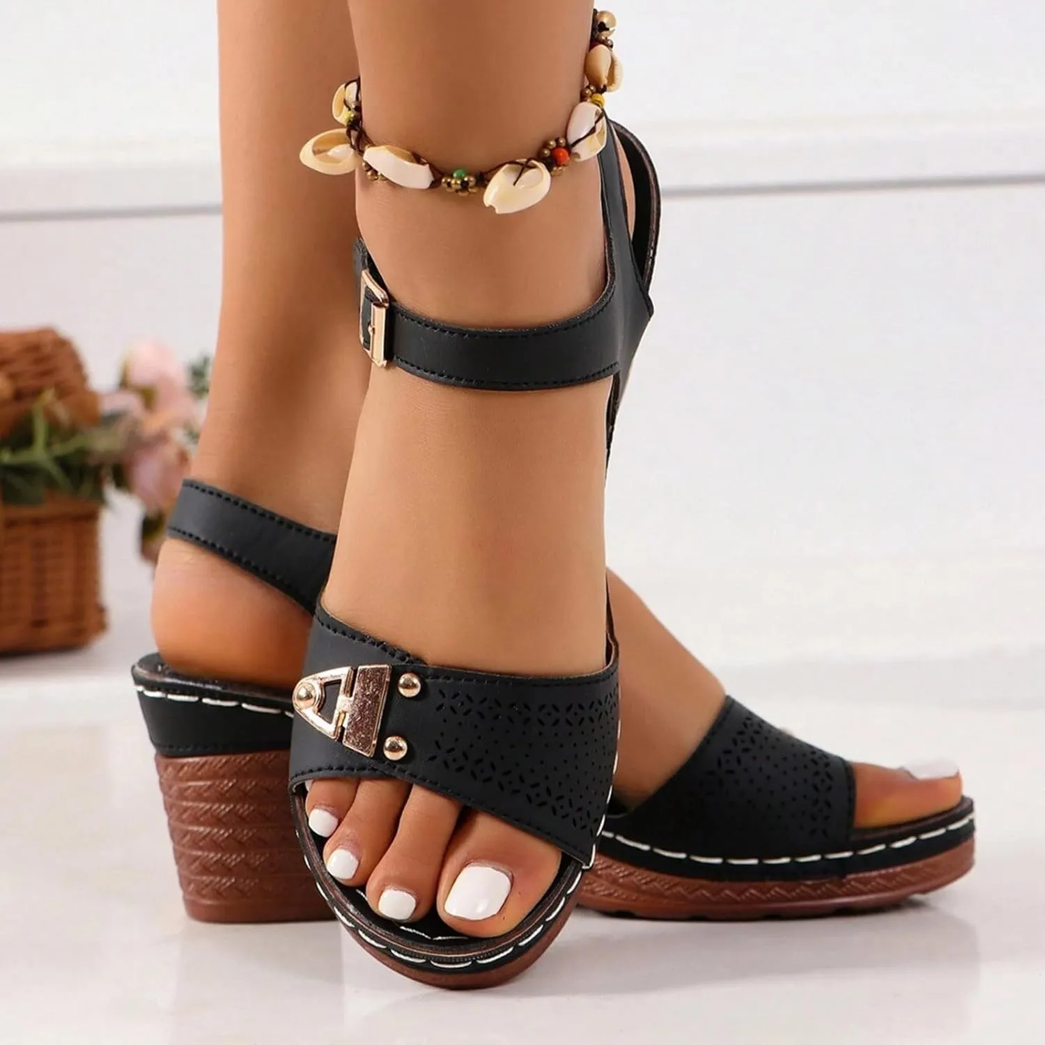 Hbeylia Platform Chunky Heels Sandals for Women Dressy Open Toe Low Block Heeled Fashion Wedding Party Dress Sandals Buckle Ankle Strap Casual Pumps Summer Shoes