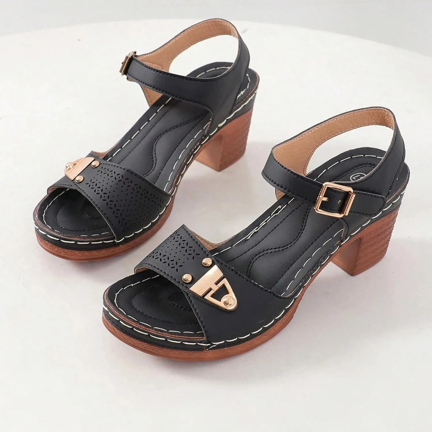 Hbeylia Platform Chunky Heels Sandals for Women Dressy Open Toe Low Block Heeled Fashion Wedding Party Dress Sandals Buckle Ankle Strap Casual Pumps Summer Shoes