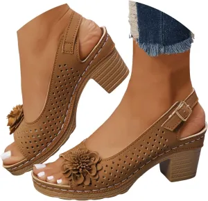 Hbeylia Womens Heeled Sandals Chunky Low Heels Round Open Toe Back Strap Ankle Buckle Dress Shoes Backless Slip On Comfortable Block Heel Summer Shoes for Wedding Bridal Evening Party Prom