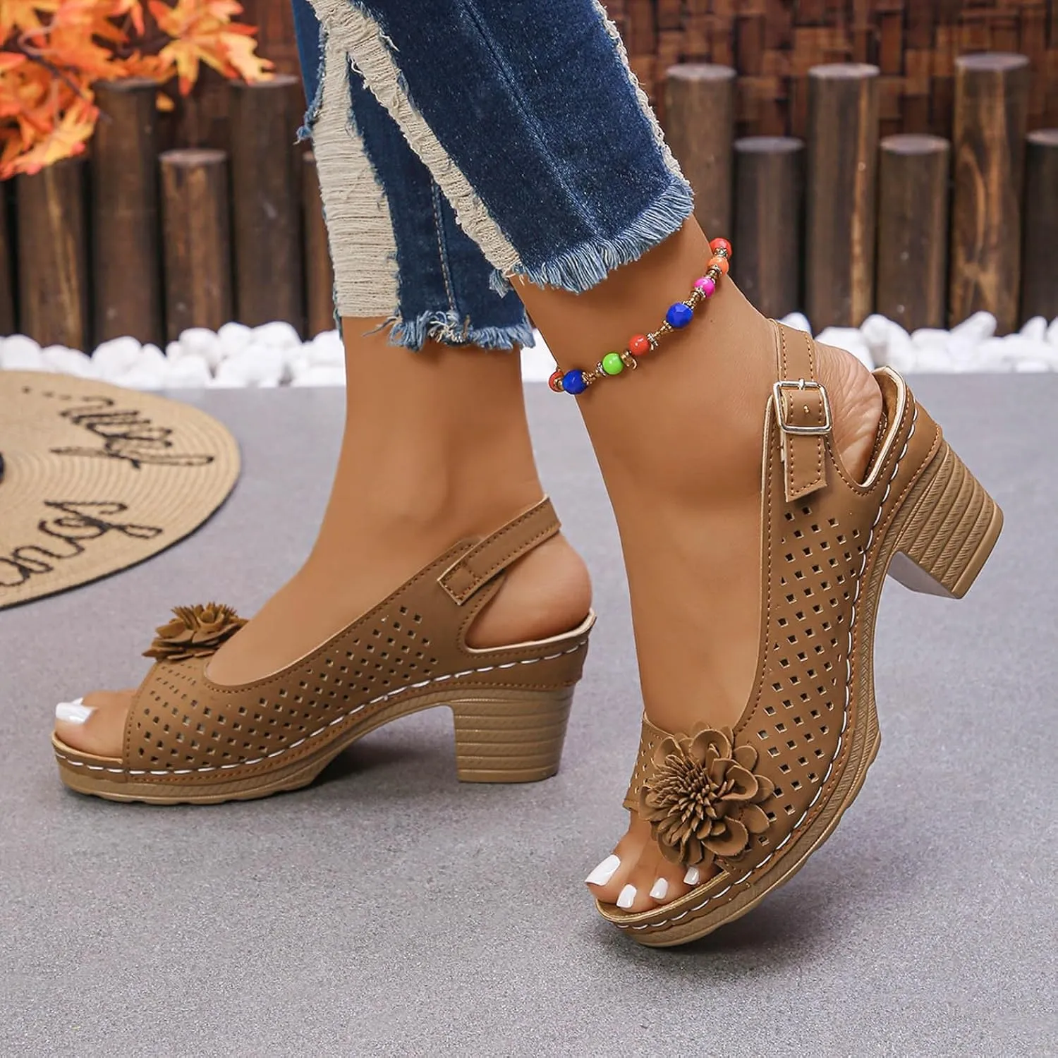 Hbeylia Womens Heeled Sandals Chunky Low Heels Round Open Toe Back Strap Ankle Buckle Dress Shoes Backless Slip On Comfortable Block Heel Summer Shoes for Wedding Bridal Evening Party Prom