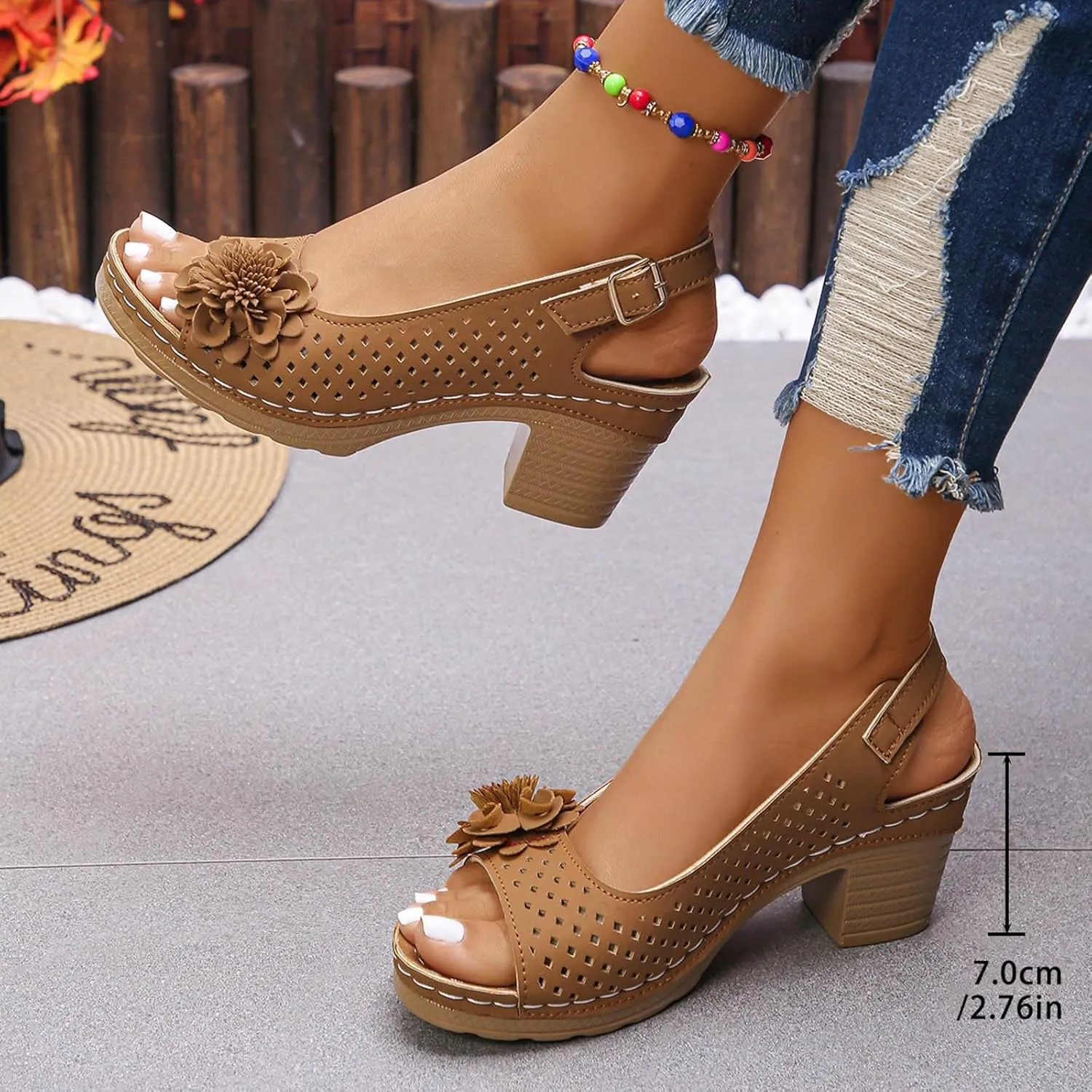 Hbeylia Womens Heeled Sandals Chunky Low Heels Round Open Toe Back Strap Ankle Buckle Dress Shoes Backless Slip On Comfortable Block Heel Summer Shoes for Wedding Bridal Evening Party Prom