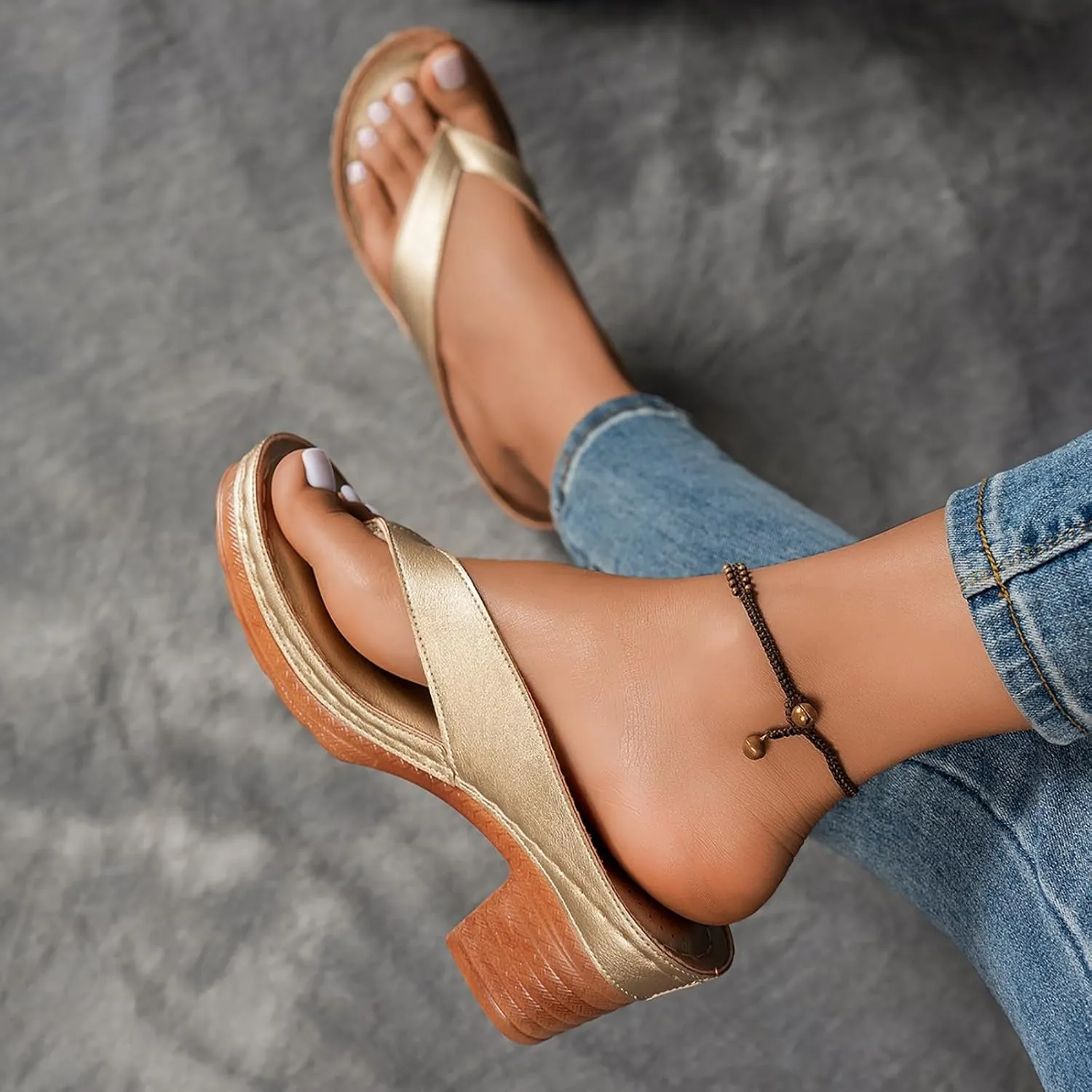 Heeled Sandals for Women Flip Flops Slip On Open Toe Chunky Heel Thong Slide 2025 Women's Summer Dressy Block Heel Fashion Dress Comfortable Bridal Party Wedding Shoes Casual Mules