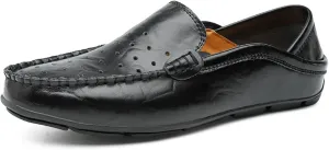 HOOENG Loafer Shoes Driving Moccasins for Men Breathable Lightweight Driving Loafers Leather Resistant Lightweight Anti-Slip Flat Heel Flexible Driving