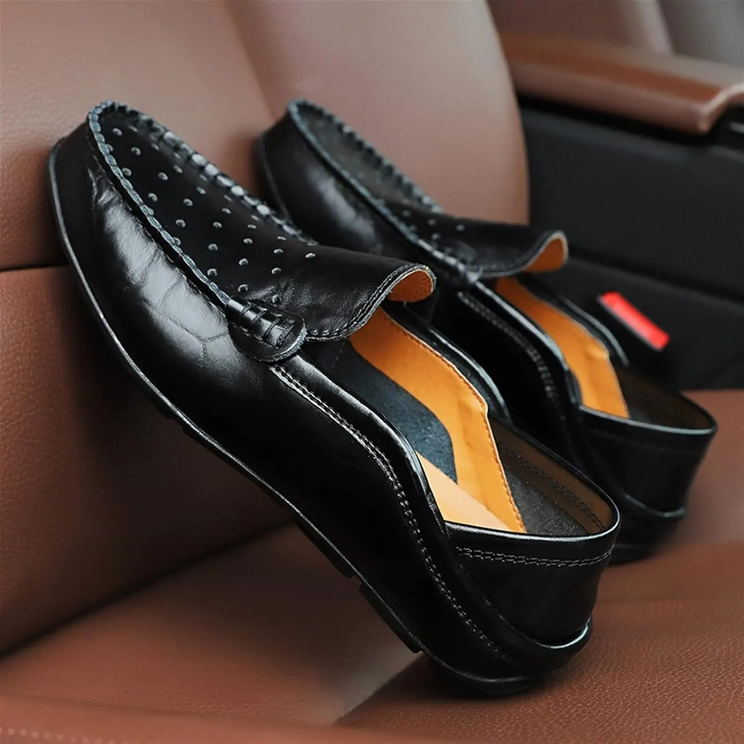 HOOENG Loafer Shoes Driving Moccasins for Men Breathable Lightweight Driving Loafers Leather Resistant Lightweight Anti-Slip Flat Heel Flexible Driving