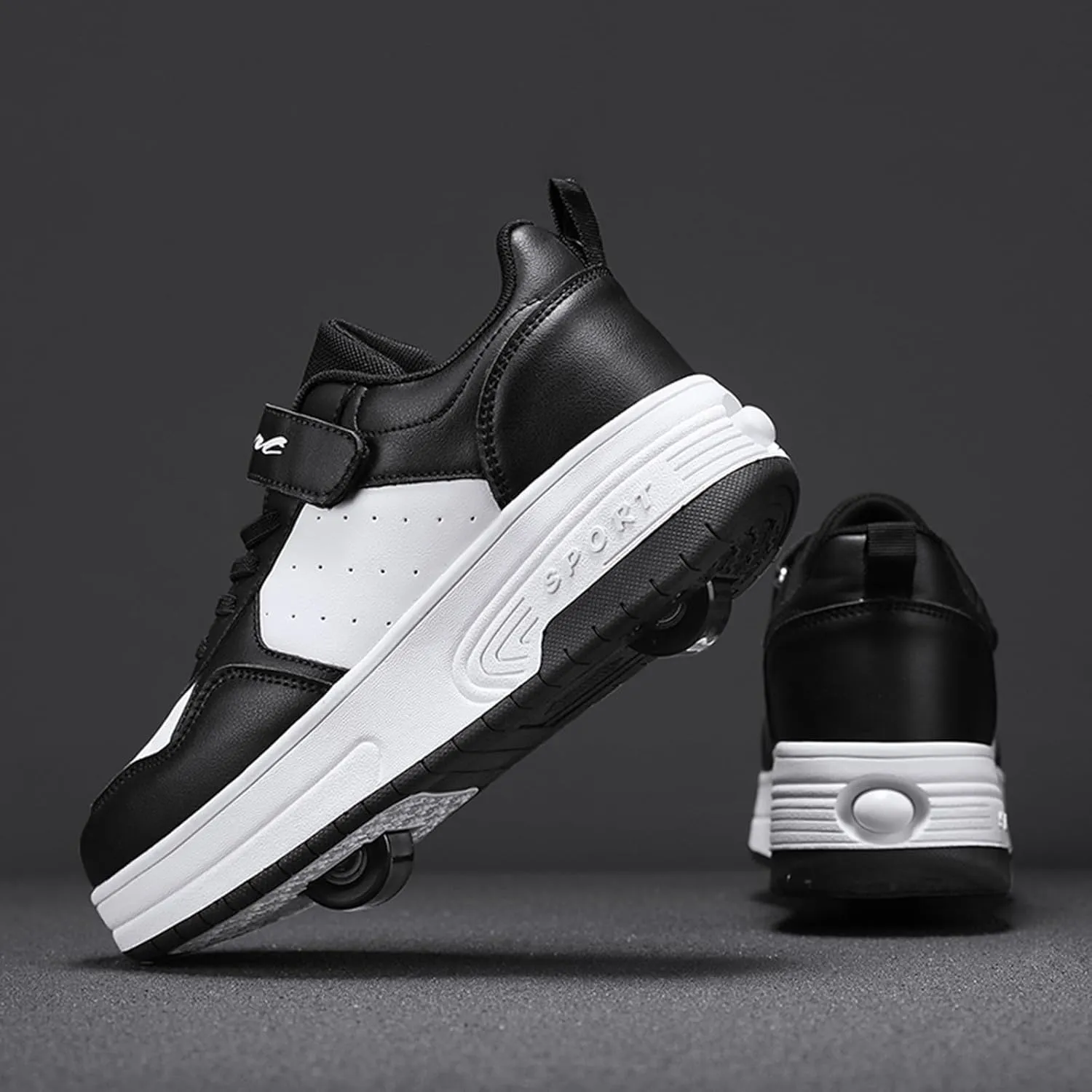 IWIHMIV Boys Skate Shoes Kids Tennis Athletic Thick Soled Sneakers Walking Lightweight Roller Skating Shoes