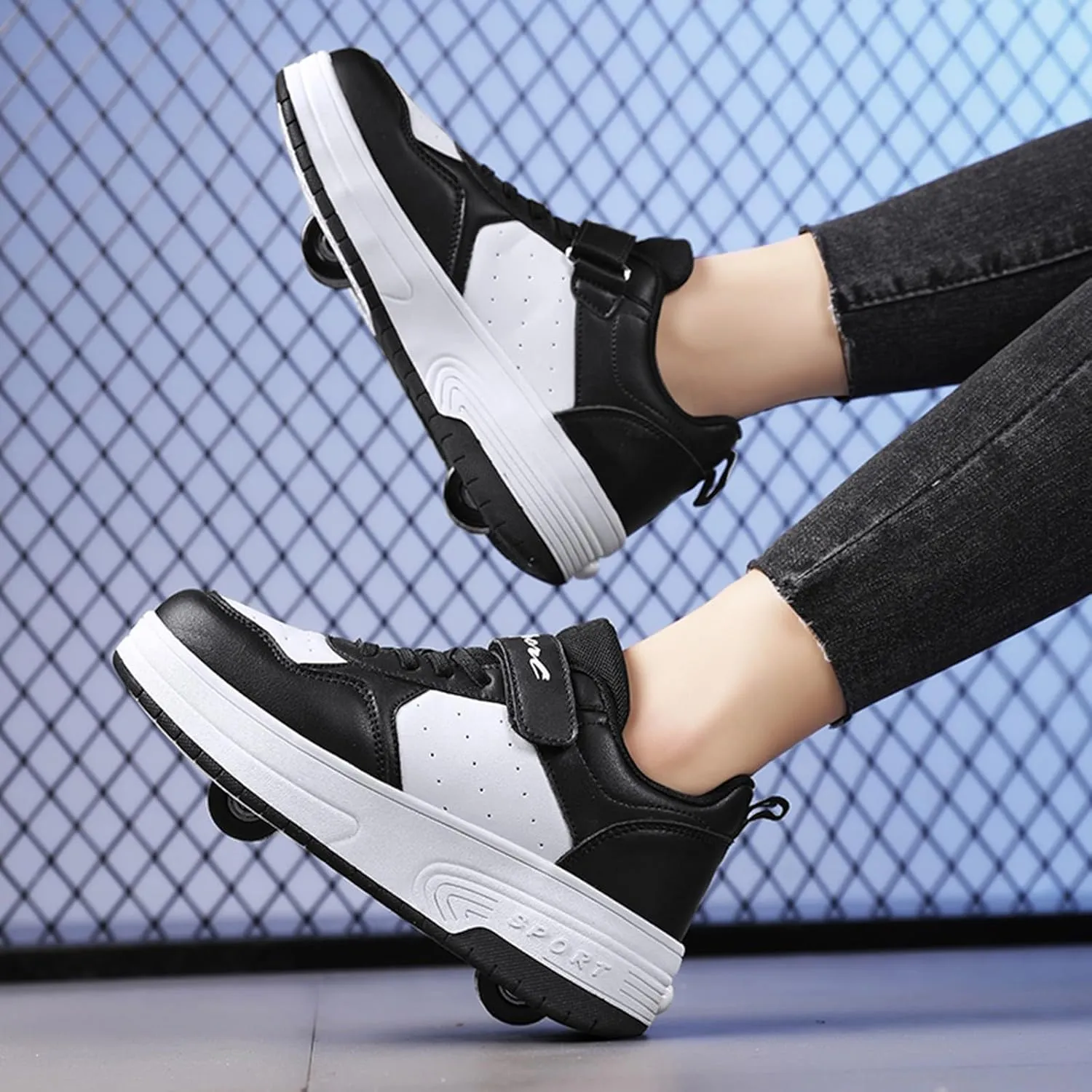 IWIHMIV Boys Skate Shoes Kids Tennis Athletic Thick Soled Sneakers Walking Lightweight Roller Skating Shoes