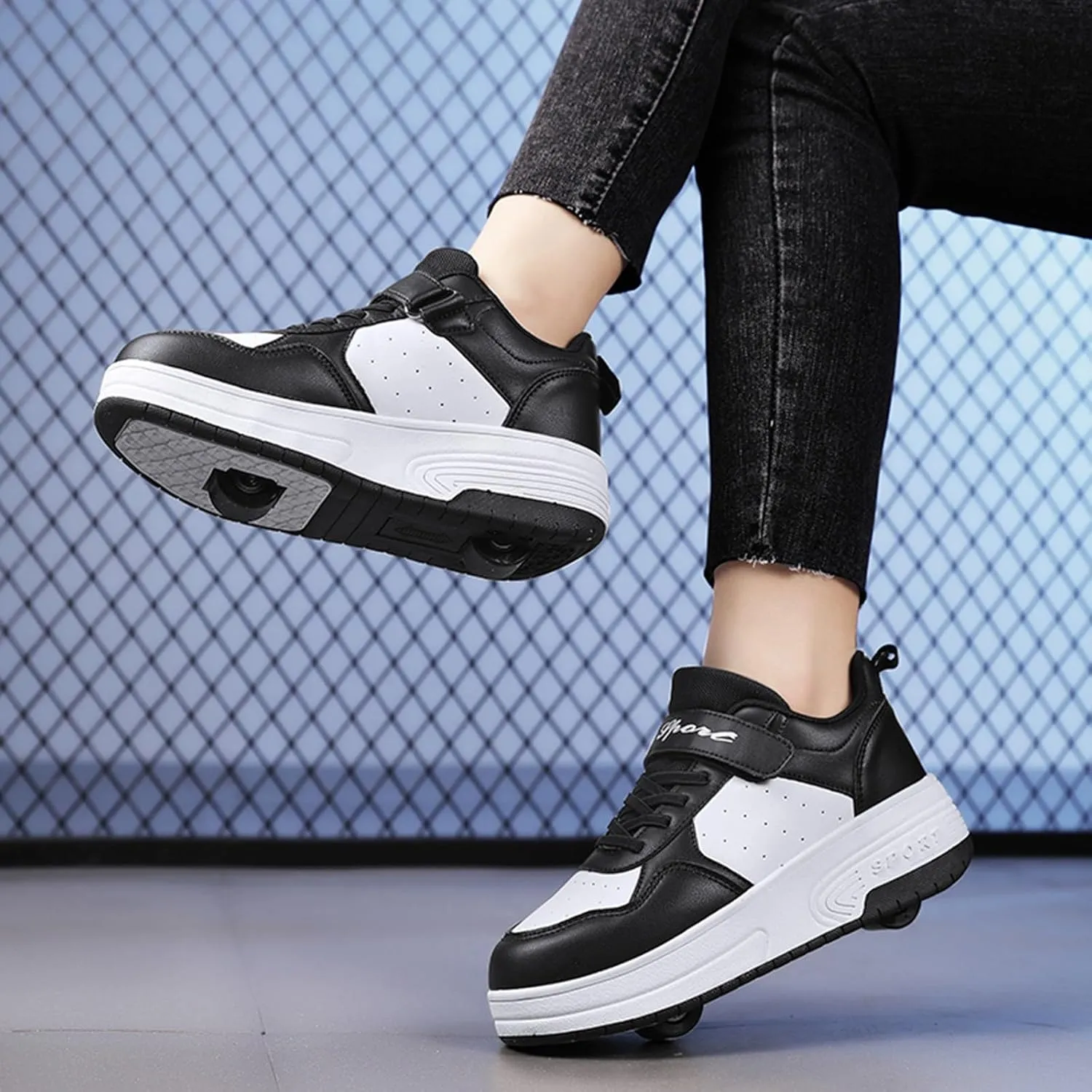 IWIHMIV Boys Skate Shoes Kids Tennis Athletic Thick Soled Sneakers Walking Lightweight Roller Skating Shoes