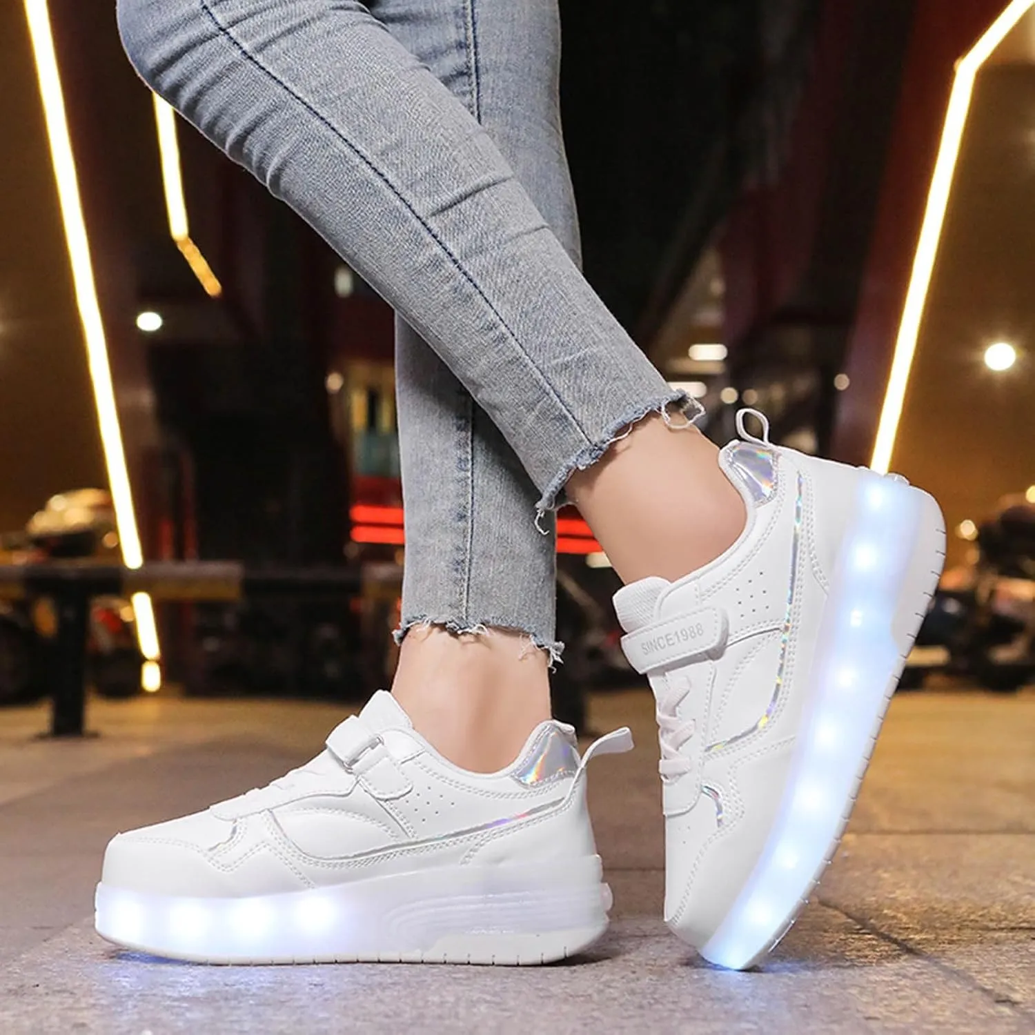 IWIHMIV Kids Roller Skating Shoes Boys USB Rechargeable Light Up Sneakers for Girls Toddler Comfort Casual Skate Shoes