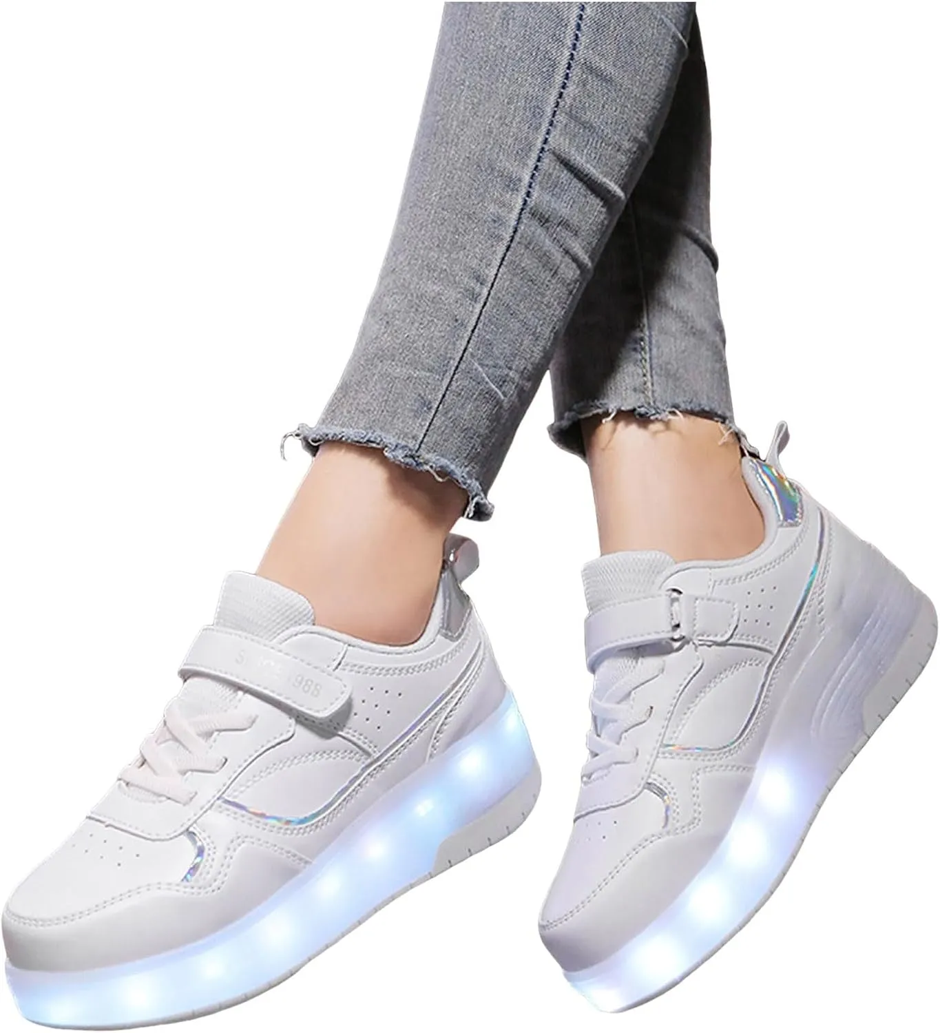 IWIHMIV Kids Roller Skating Shoes Boys USB Rechargeable Light Up Sneakers for Girls Toddler Comfort Casual Skate Shoes