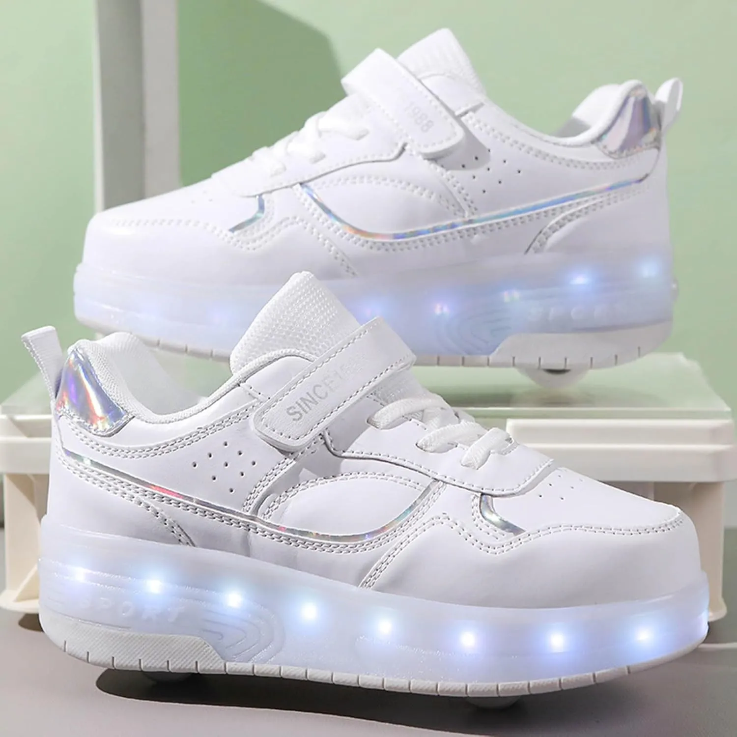 IWIHMIV Kids Roller Skating Shoes Boys USB Rechargeable Light Up Sneakers for Girls Toddler Comfort Casual Skate Shoes