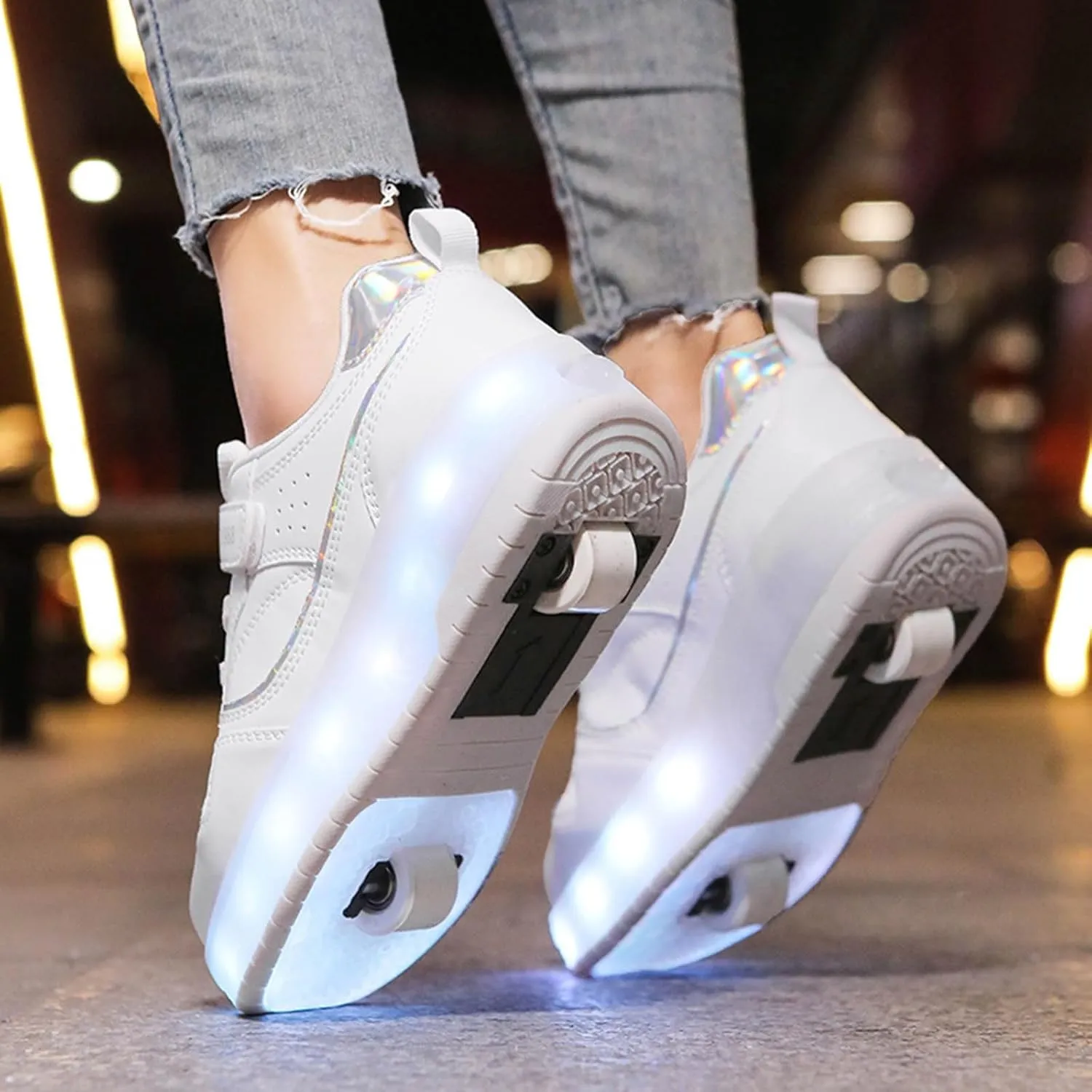 IWIHMIV Kids Roller Skating Shoes Boys USB Rechargeable Light Up Sneakers for Girls Toddler Comfort Casual Skate Shoes