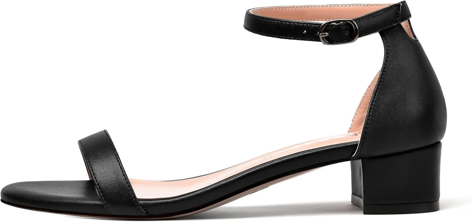 JUSTDANNI Womens Bridal Matte Dress Buckle Ankle Strap Round Toe One Strap Chunky Low Heel Heeled Sandals 1.5 Inch
