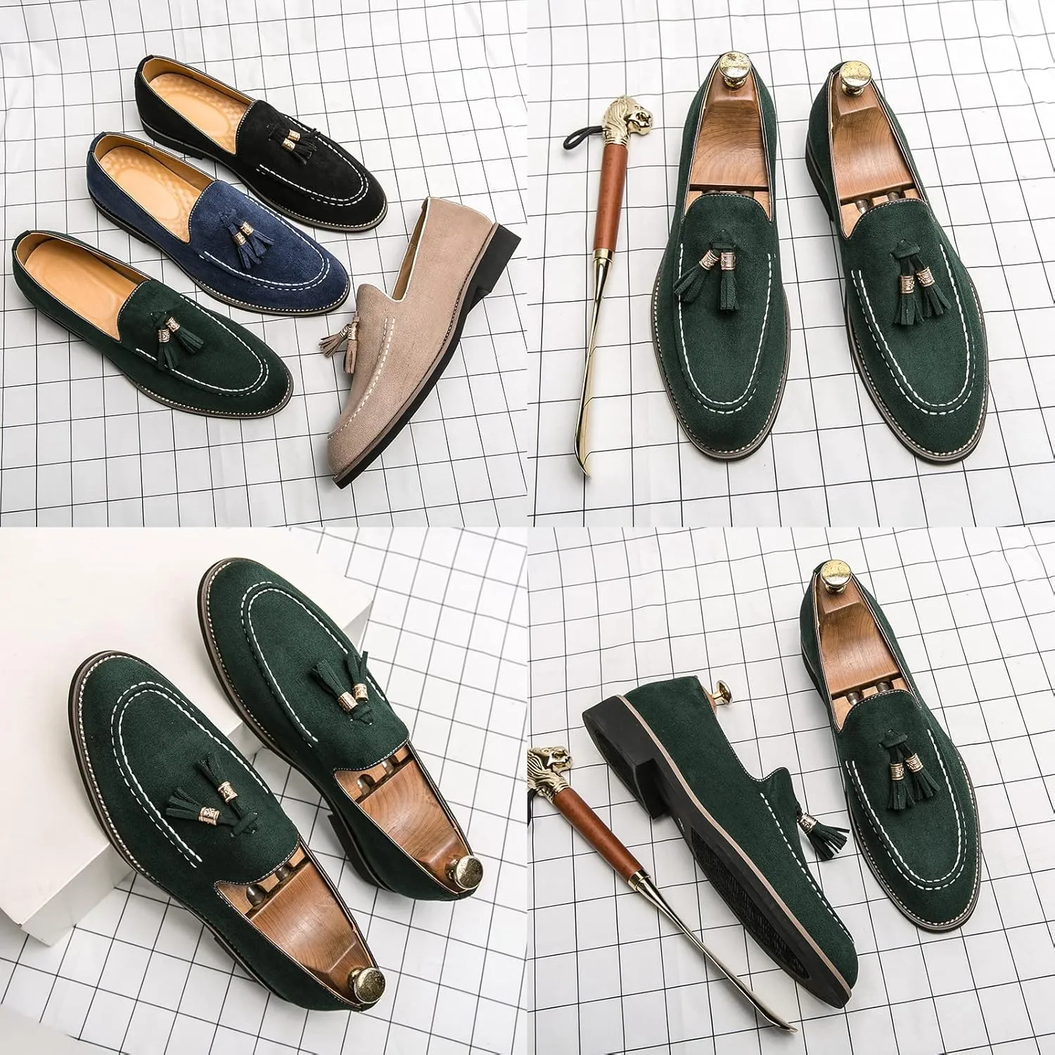 KCTRFSJ Men's Suede Tassels Casual Loafers,Handmade Slip-On Moccasins Driving Shoes,Comfortable Non-Slip Business Driving Shoes