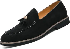 KCTRFSJ Men's Suede Tassels Casual Loafers,Handmade Slip-On Moccasins Driving Shoes,Comfortable Non-Slip Business Driving Shoes