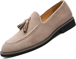 KCTRFSJ Men's Suede Tassels Casual Loafers,Handmade Slip-On Moccasins Driving Shoes,Comfortable Non-Slip Business Driving Shoes