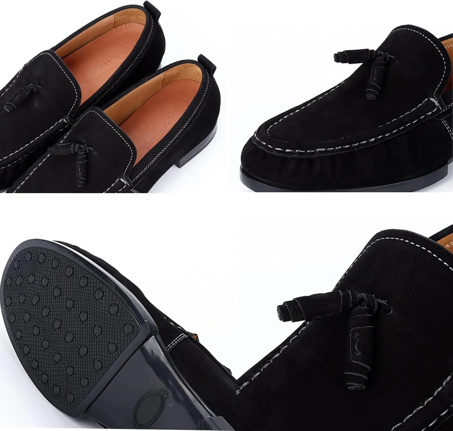 KCTRFSJ Men's Suede Tassels Casual Loafers,Handmade Slip-On Moccasins Driving Shoes,Comfortable Non-Slip Business Driving Shoes