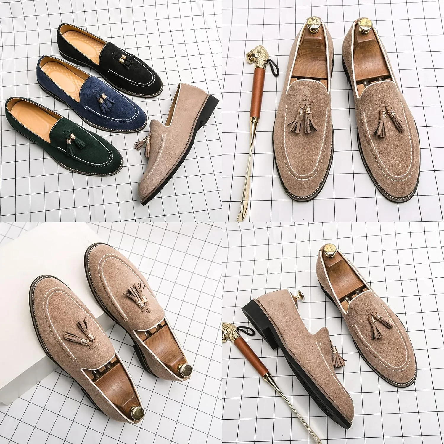 KCTRFSJ Men's Suede Tassels Casual Loafers,Handmade Slip-On Moccasins Driving Shoes,Comfortable Non-Slip Business Driving Shoes