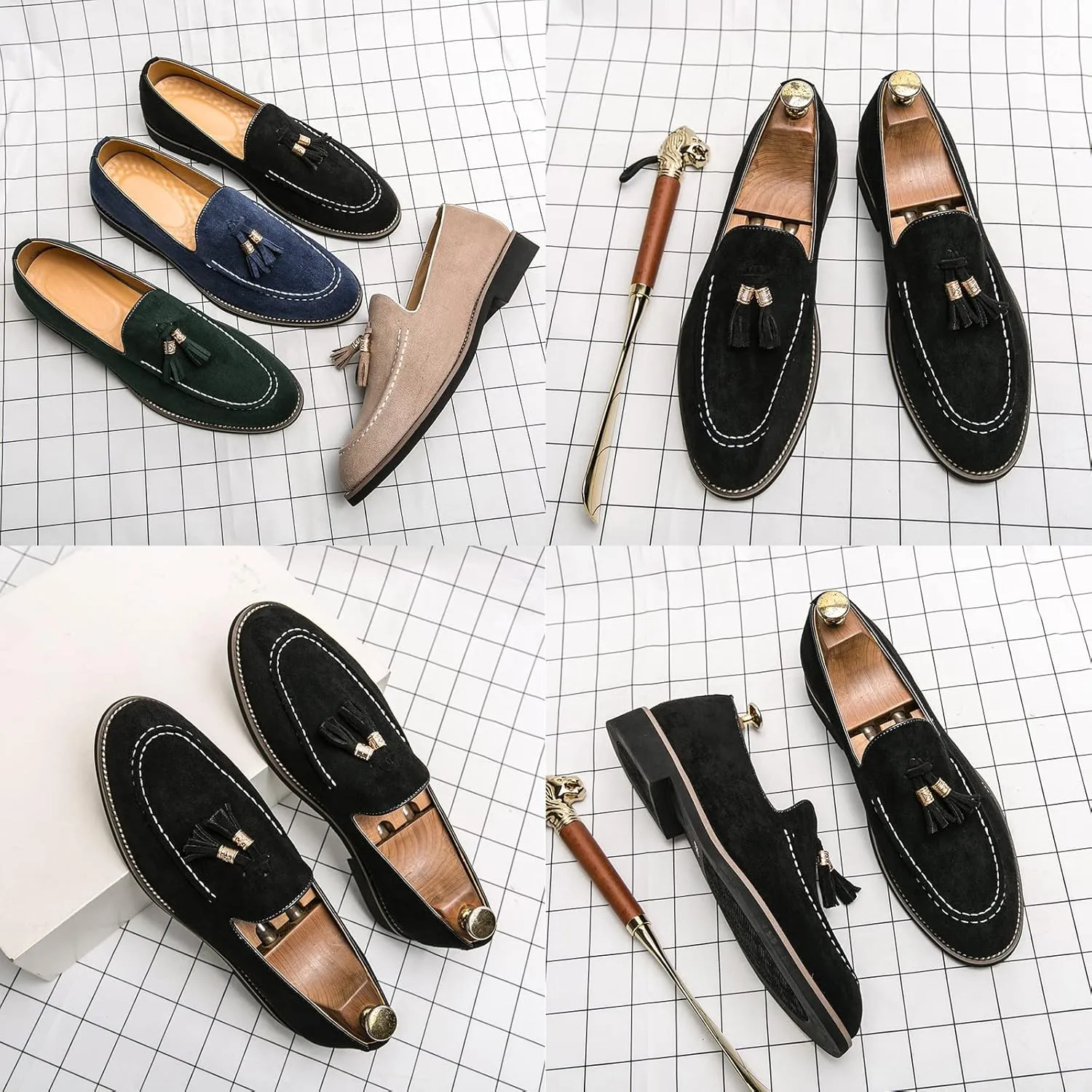 KCTRFSJ Men's Suede Tassels Casual Loafers,Handmade Slip-On Moccasins Driving Shoes,Comfortable Non-Slip Business Driving Shoes
