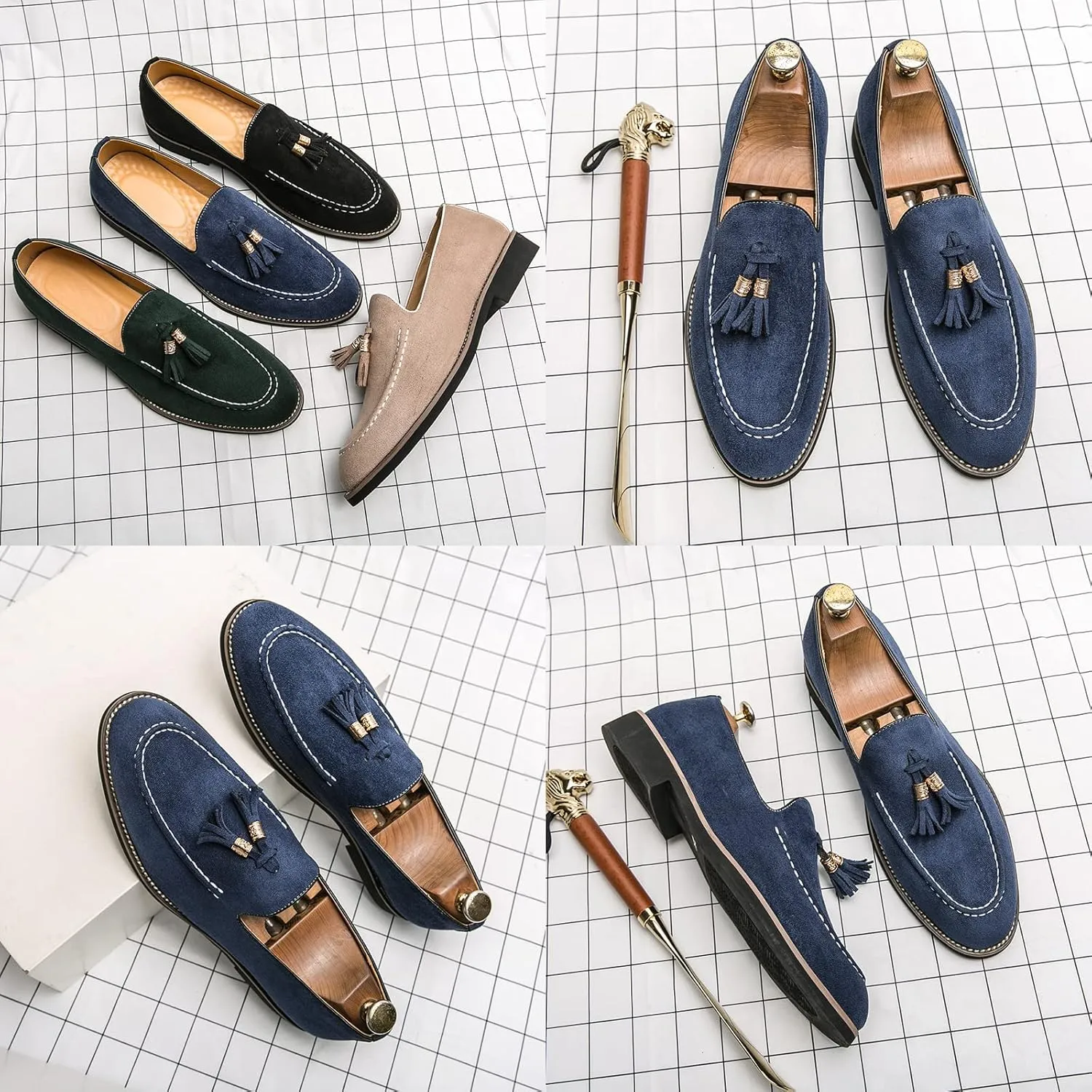 KCTRFSJ Men's Suede Tassels Casual Loafers,Handmade Slip-On Moccasins Driving Shoes,Comfortable Non-Slip Business Driving Shoes
