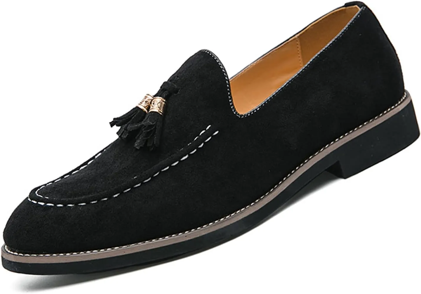 KCTRFSJ Men's Suede Tassels Casual Loafers,Handmade Slip-On Moccasins Driving Shoes,Comfortable Non-Slip Business Driving Shoes