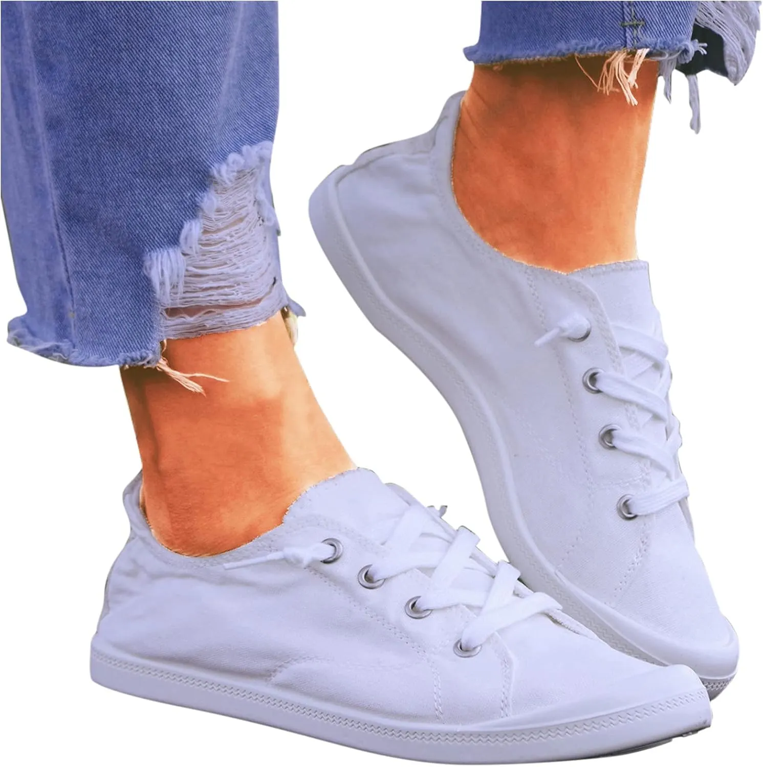 Ladies Canvas Casual Walking Shoes Breathable Non Slip Comfortable Lighweight Sneakers Low Top Slip on Lace up Soft Sole Outdoor Sports Shoes for Women