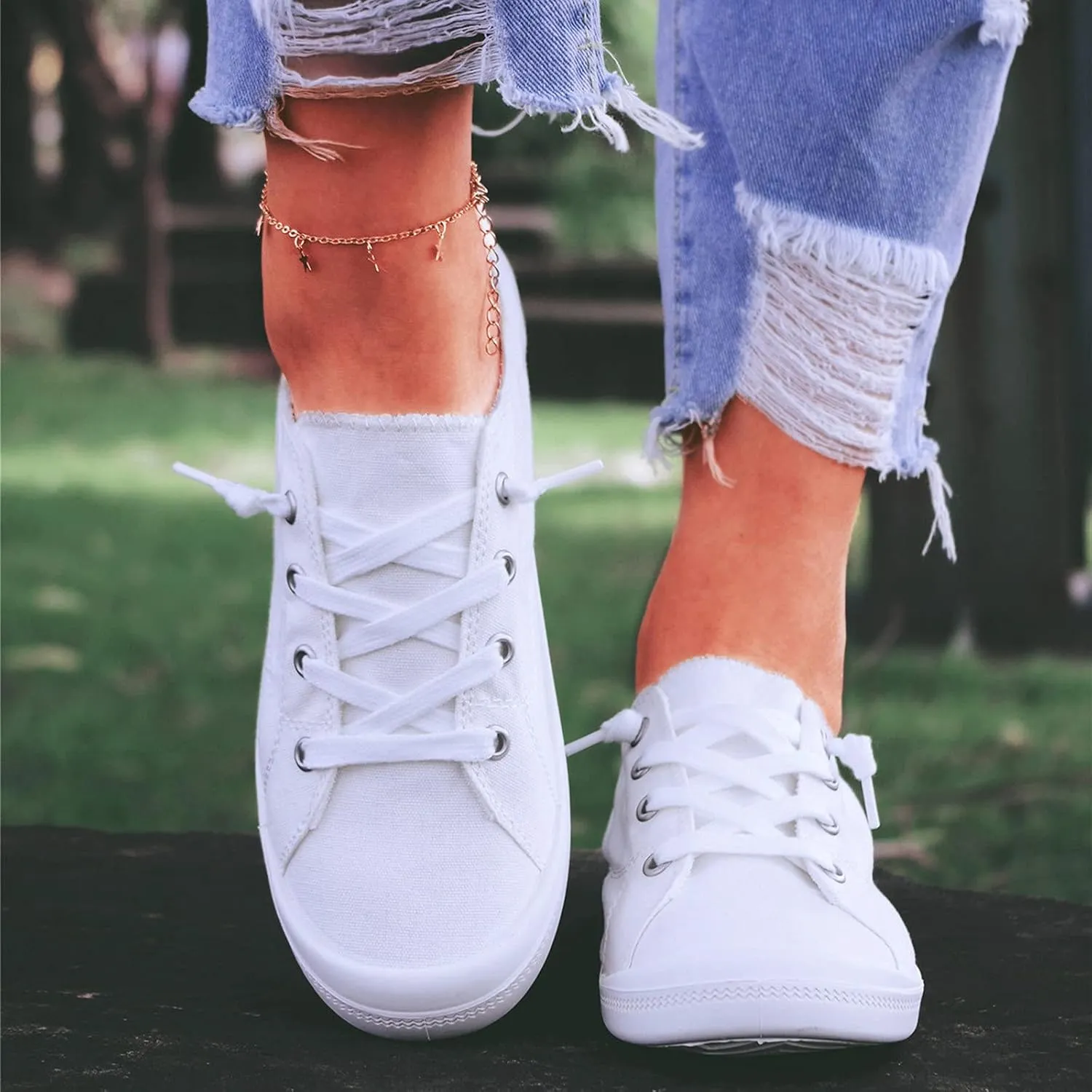 Ladies Canvas Casual Walking Shoes Breathable Non Slip Comfortable Lighweight Sneakers Low Top Slip on Lace up Soft Sole Outdoor Sports Shoes for Women