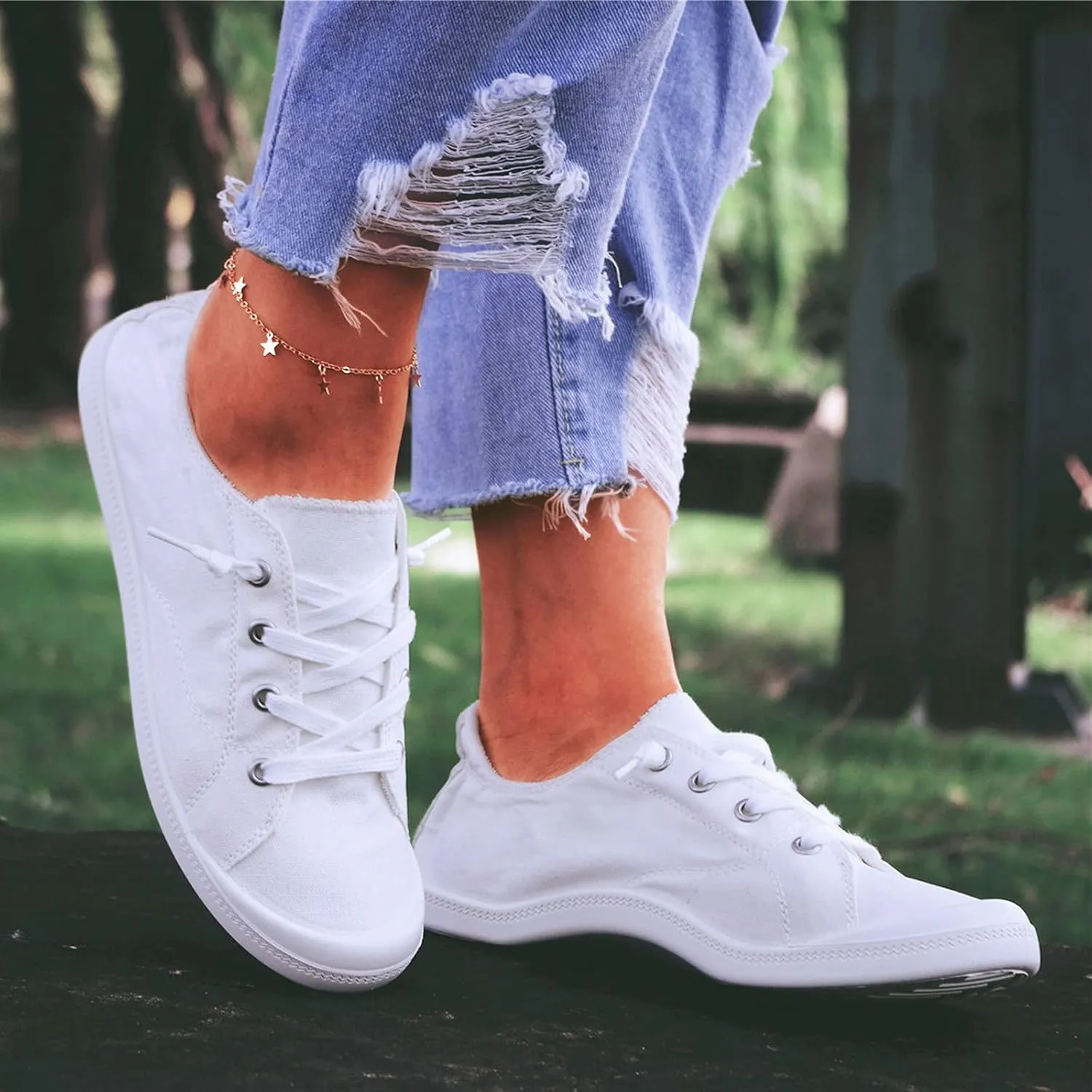 Ladies Canvas Casual Walking Shoes Breathable Non Slip Comfortable Lighweight Sneakers Low Top Slip on Lace up Soft Sole Outdoor Sports Shoes for Women