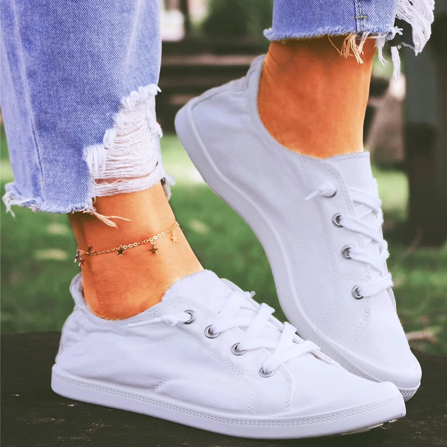 Ladies Canvas Casual Walking Shoes Breathable Non Slip Comfortable Lighweight Sneakers Low Top Slip on Lace up Soft Sole Outdoor Sports Shoes for Women