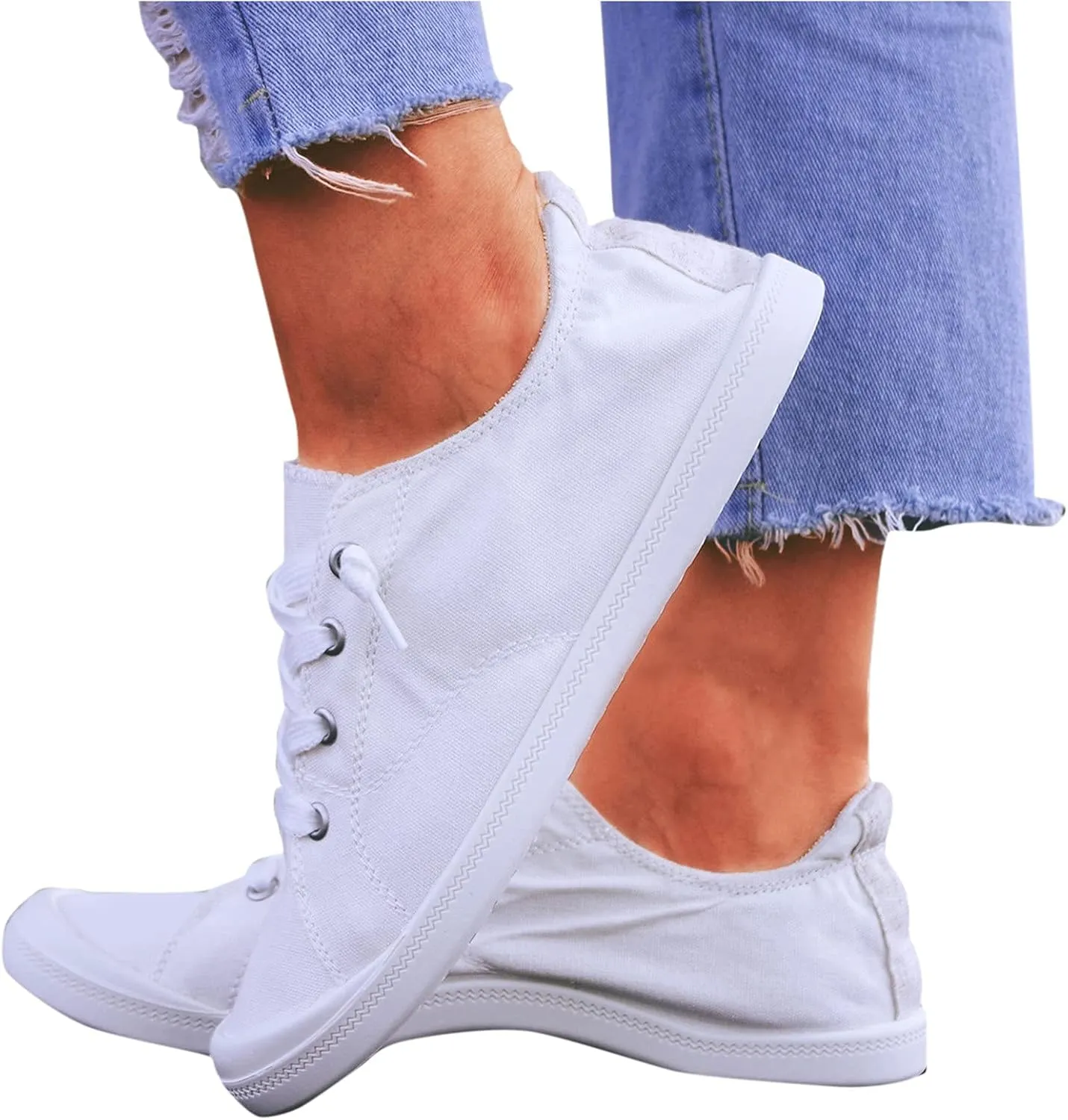 Ladies Canvas Casual Walking Shoes Breathable Non Slip Comfortable Lighweight Sneakers Low Top Slip on Lace up Soft Sole Outdoor Sports Shoes for Women