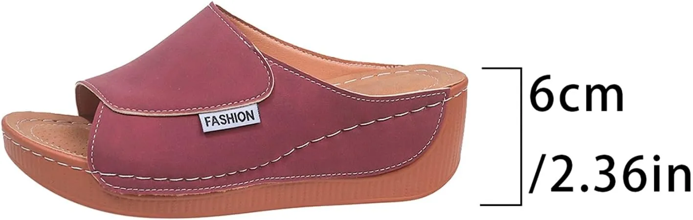 Ladies Fashion Solid Color Leather Exposed Toe Thick Sole Casual Sandals And Slippers Sandals Summer for Women