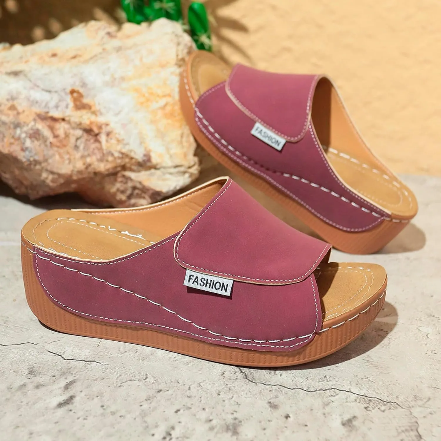 Ladies Fashion Solid Color Leather Exposed Toe Thick Sole Casual Sandals And Slippers Sandals Summer for Women