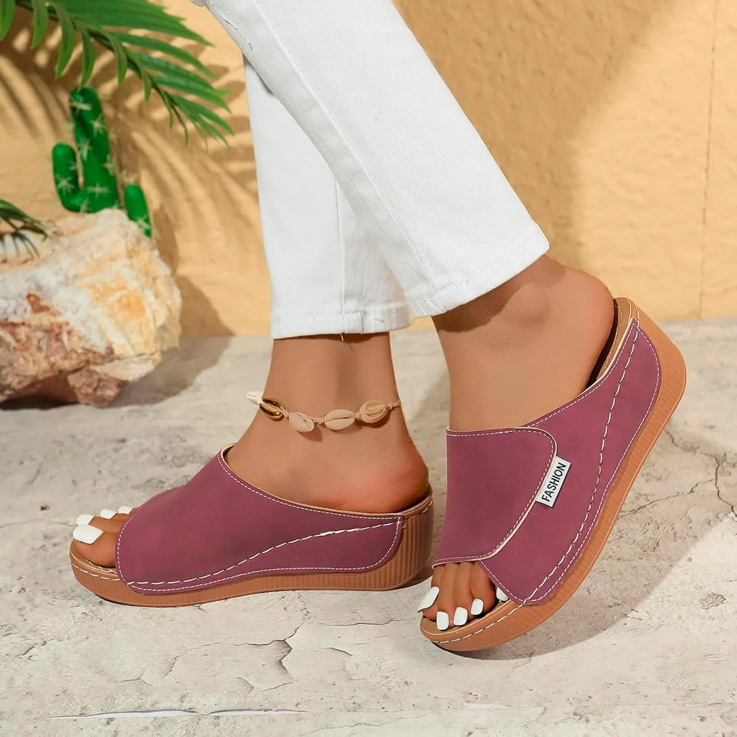 Ladies Fashion Solid Color Leather Exposed Toe Thick Sole Casual Sandals And Slippers Sandals Summer for Women
