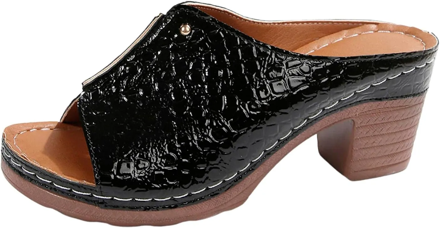 Ladies Summer Casual Bright Leather Solid Color Large Size High Heel Thick Bottom Beach Jelly Sandals for Women Heel