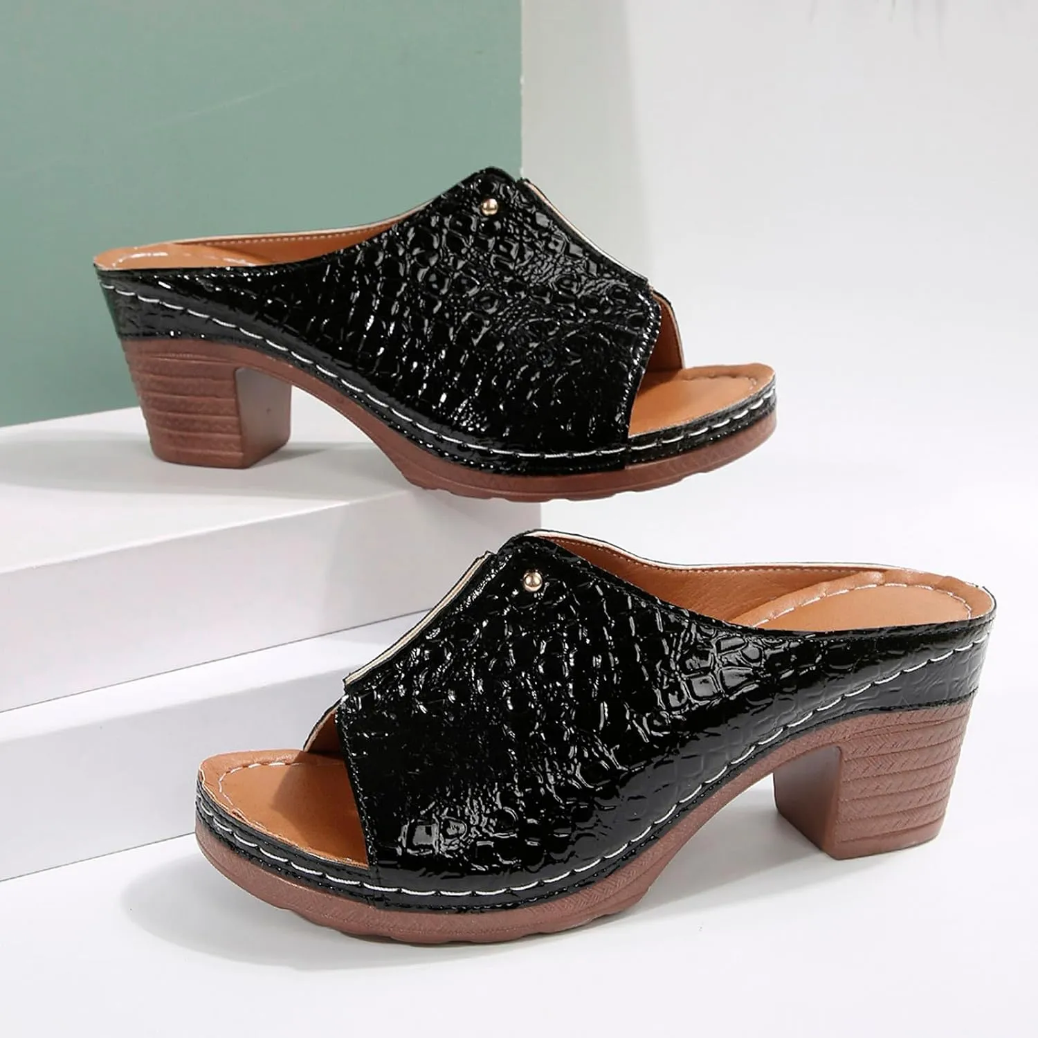Ladies Summer Casual Bright Leather Solid Color Large Size High Heel Thick Bottom Beach Jelly Sandals for Women Heel