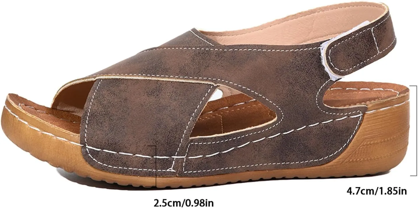 Ladies Summer Solid Color Leather Slope Heel Thick Bottom Large Size Fish Mouth Sandals Shoes for Boys with Straps