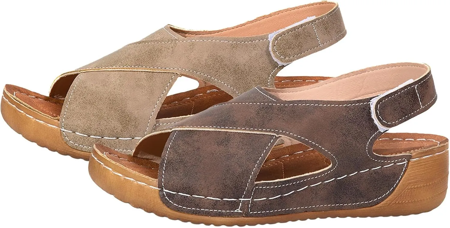 Ladies Summer Solid Color Leather Slope Heel Thick Bottom Large Size Fish Mouth Sandals Shoes for Boys with Straps