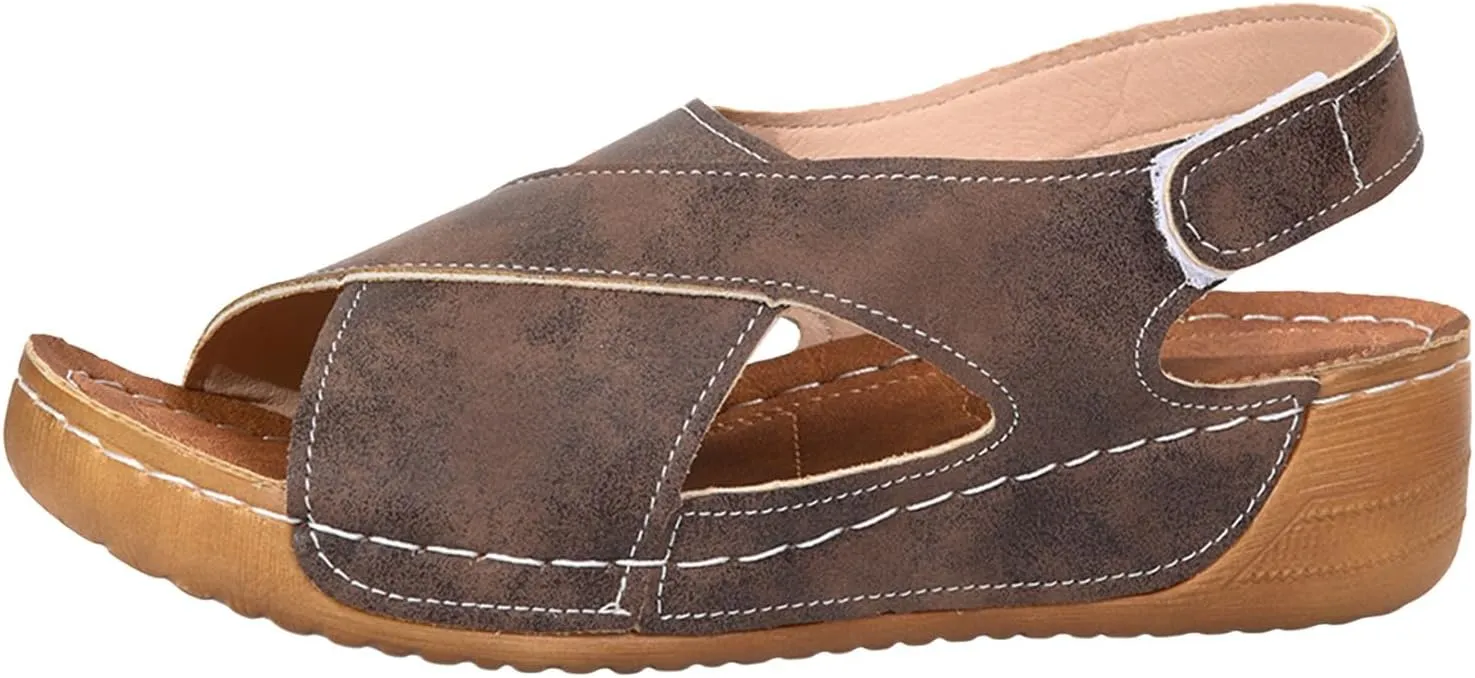 Ladies Summer Solid Color Leather Slope Heel Thick Bottom Large Size Fish Mouth Sandals Shoes for Boys with Straps