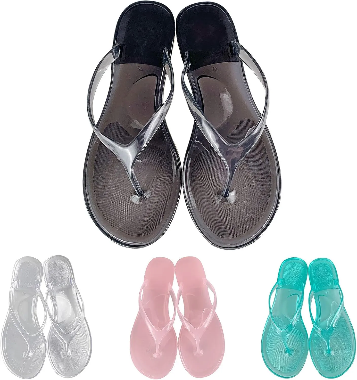 Ladies Summer Transparent Jelly Crystal Flat Bottom Toe Flip Flops Beach Sandal Slippers Women Slide on Tennis Shoes