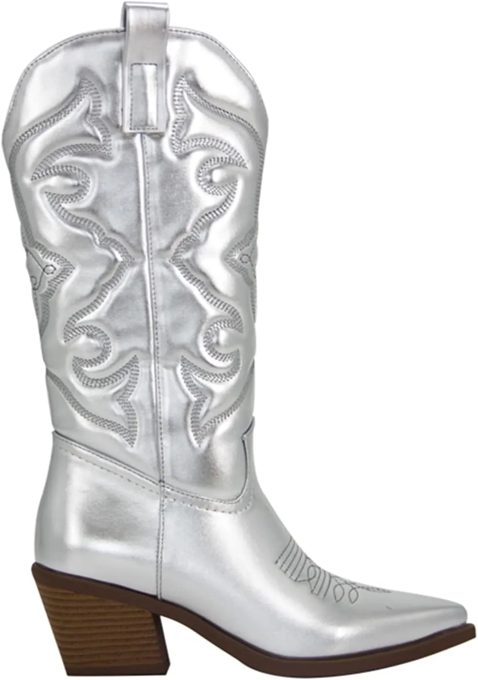 Ladmiple Cowboy Boots For Women Wide Calf Low Heel Pointed Toe Chunky Heel Cowgirl Embroidered Western Boots Pull On