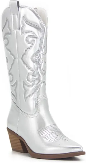 Ladmiple Cowboy Boots For Women Wide Calf Low Heel Pointed Toe Chunky Heel Cowgirl Embroidered Western Boots Pull On